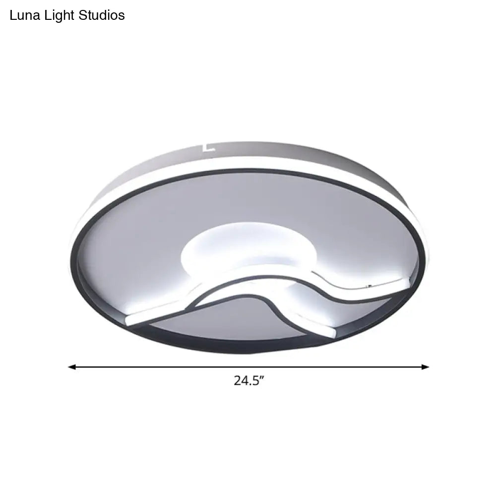 Modern Led Flush Mount Ceiling Light - Metal Minimalist Bedroom Fixture In Black White Or Warm 16.5