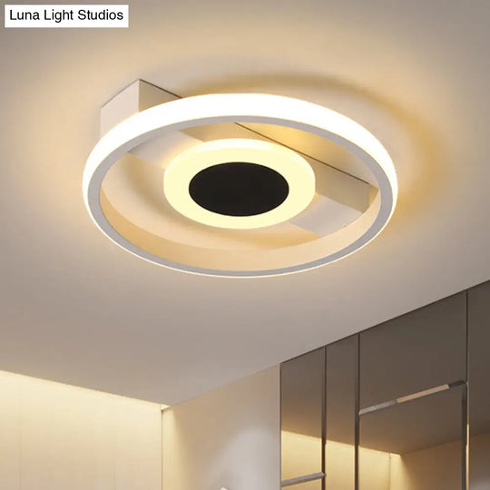 Modern Led Flush Mount Ceiling Light With Acrylic Shade In Warm/White - White Halo Design /