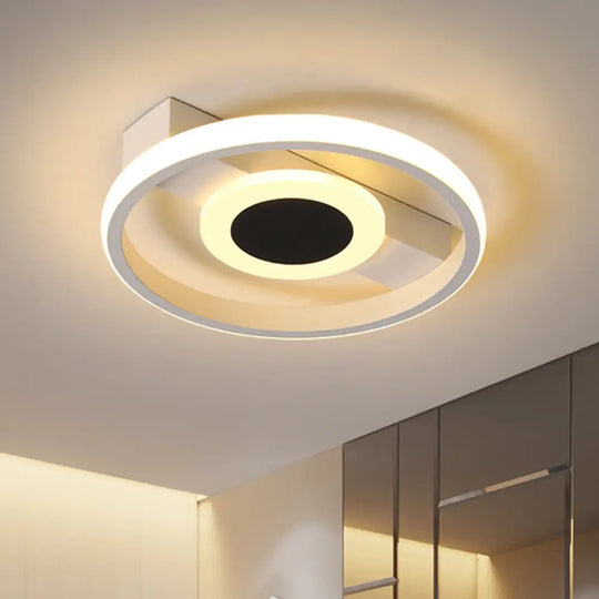 Modern Led Flush Mount Ceiling Light With Acrylic Shade In Warm/White - White Halo Design /