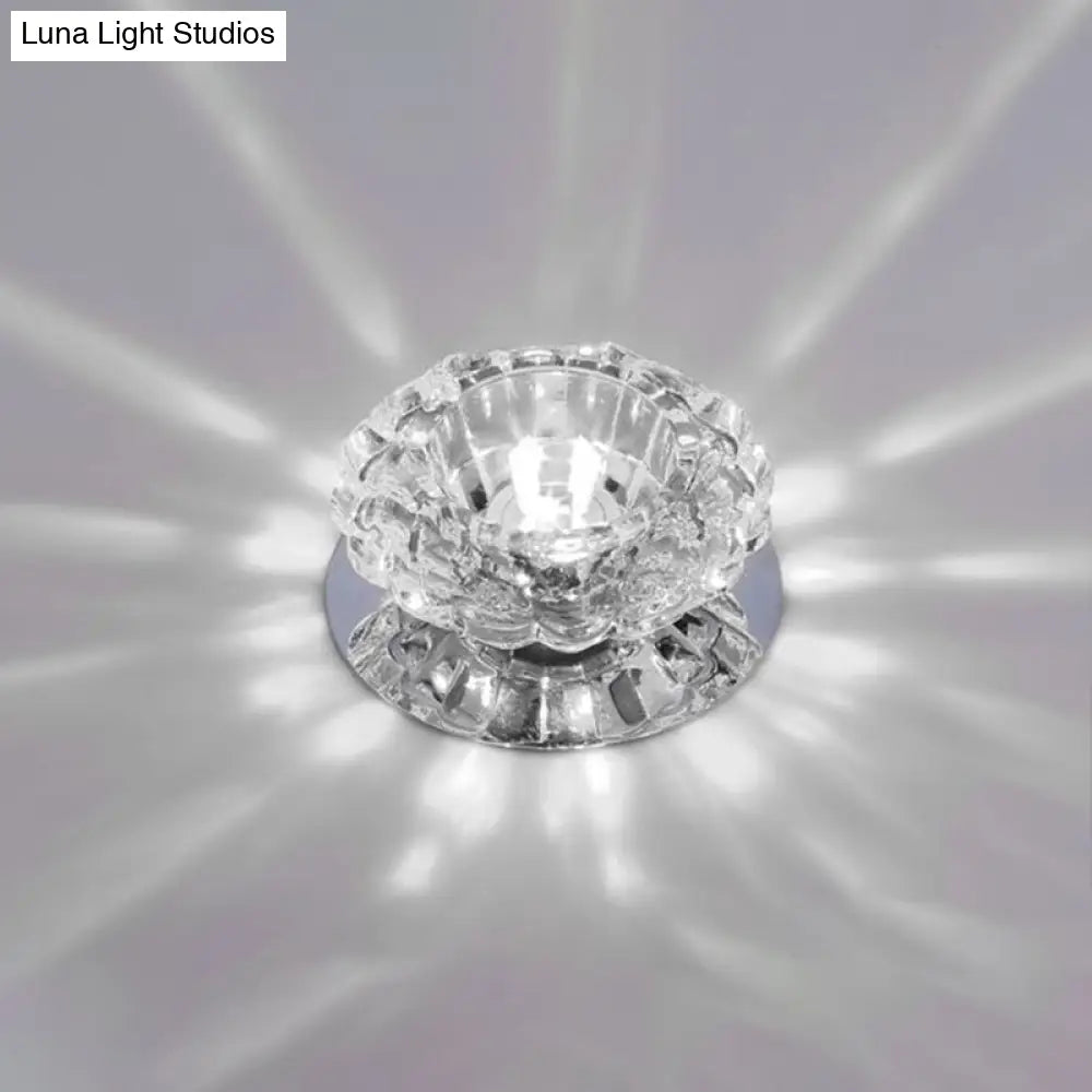 Modern Led Flush Mount Ceiling Light With Clear Crystal Floral Design - Ideal For Corridors