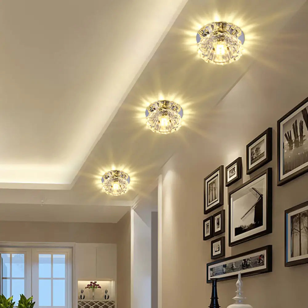 Modern Led Flush Mount Ceiling Light With Clear Crystal Floral Design - Ideal For Corridors / Warm