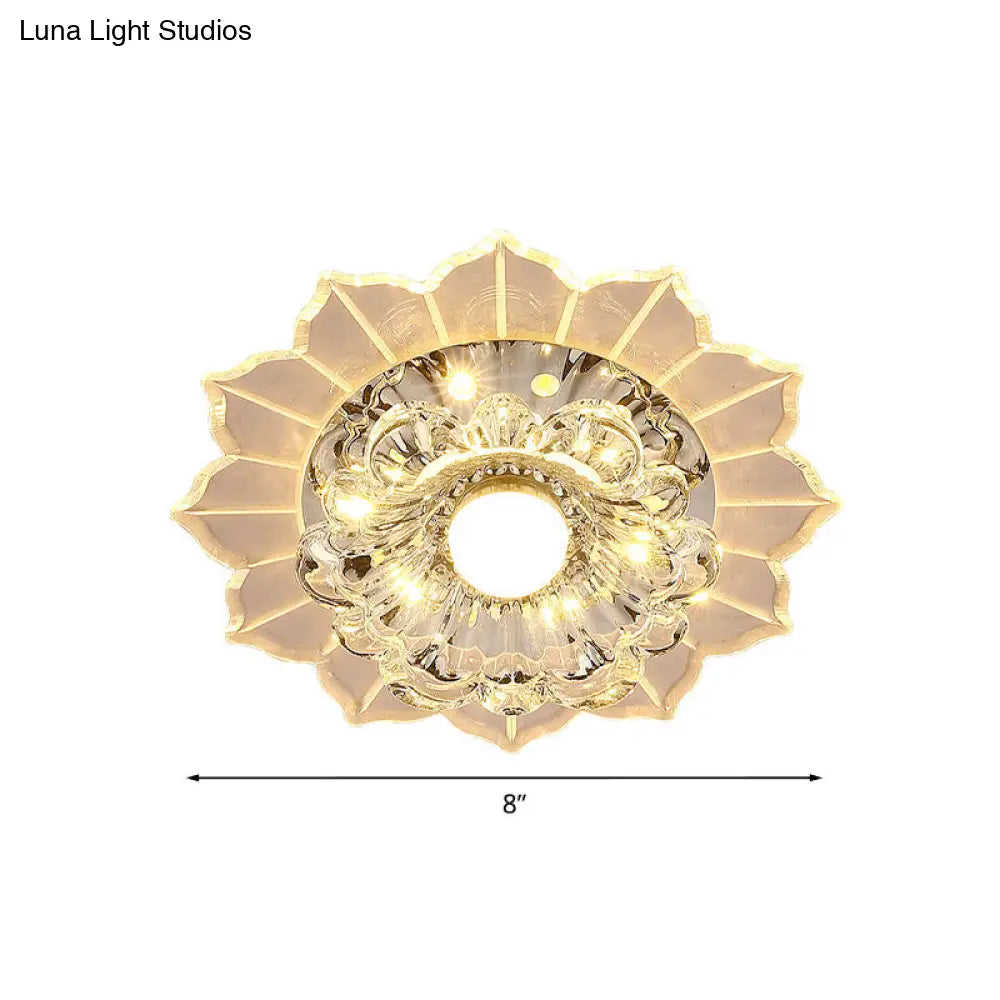 Modern Led Flush Mount Ceiling Light With Clear Crystal Flower Design Available In Warm/Blue/Pink