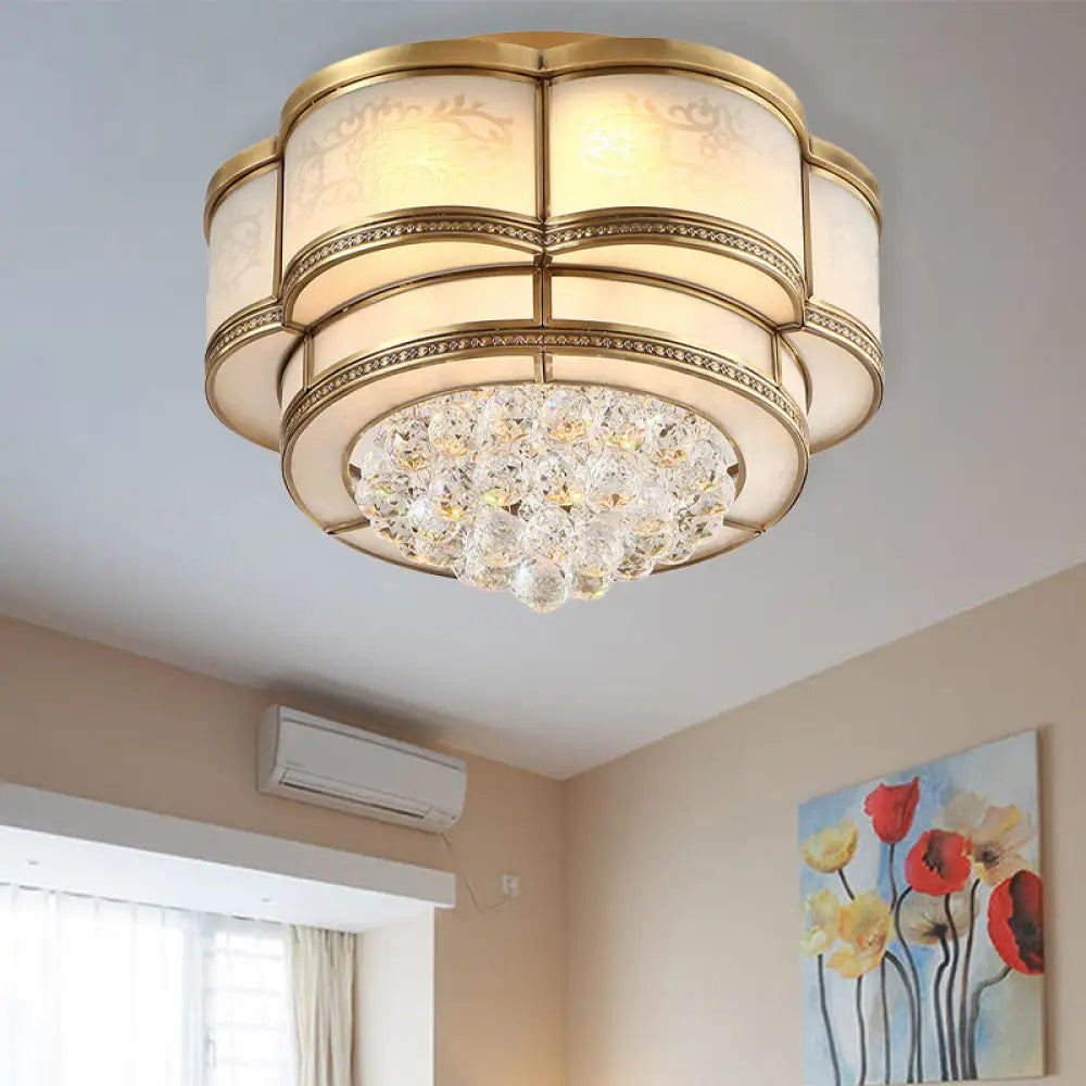 Modern Led Flush Mount Ceiling Light With Clear Crystal Flushmount Lamp For Living Room - Warm Brass