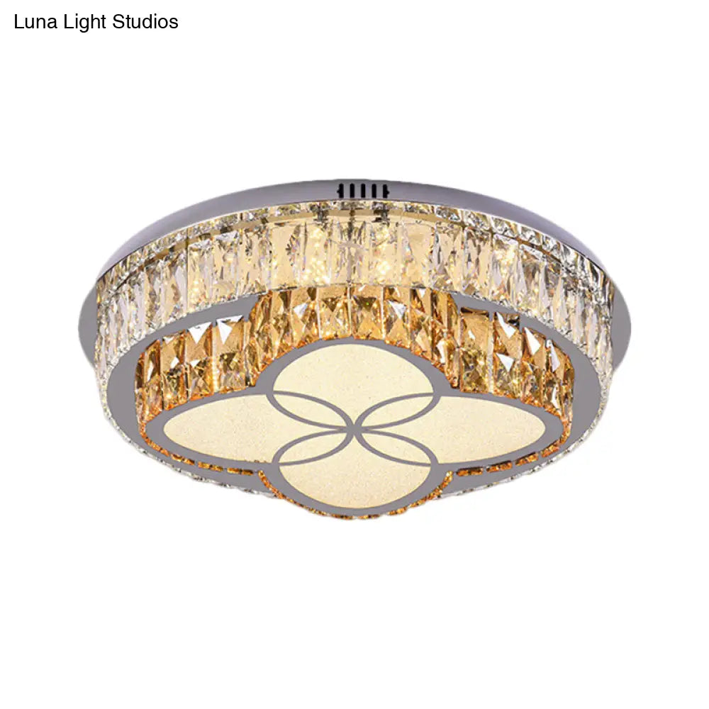 Modern Led Flush Mount Ceiling Light With Clear Cut Crystals And Stainless - Steel Design
