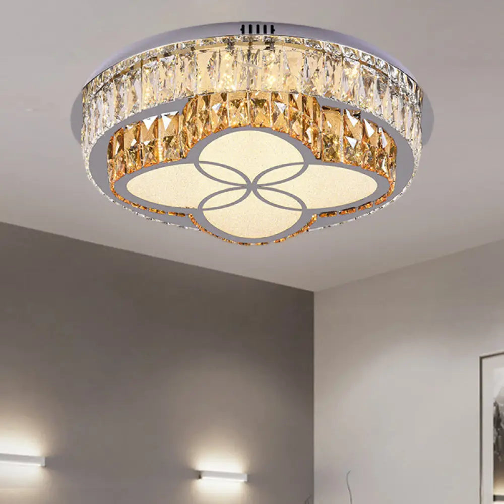 Modern Led Flush Mount Ceiling Light With Clear Cut Crystals And Stainless - Steel Design / Flower