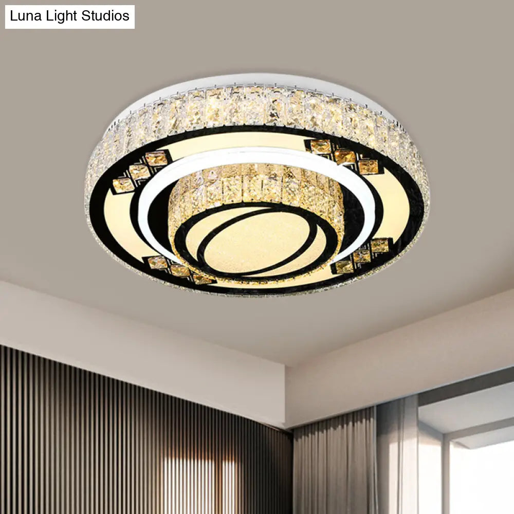 Modern Led Flush Mount Ceiling Light With Crystal Accents Chrome