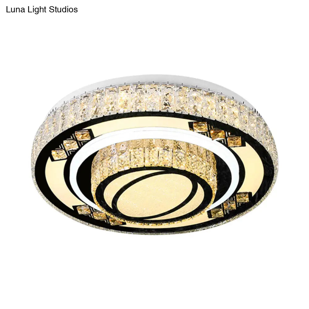 Modern Led Flush Mount Ceiling Light With Crystal Accents