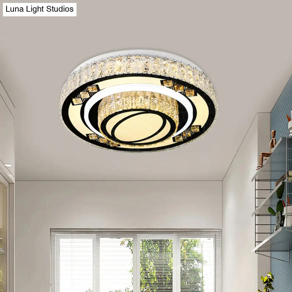 Modern Led Flush Mount Ceiling Light With Crystal Accents