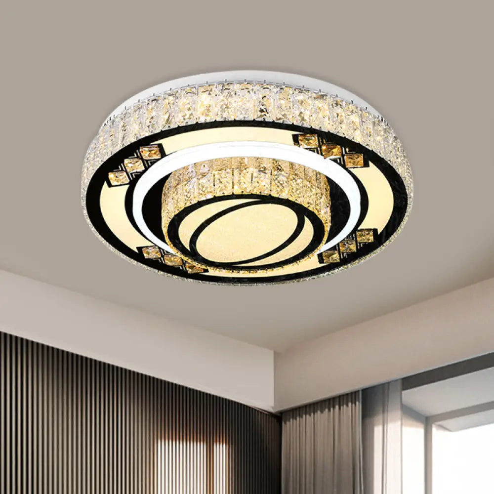 Modern Led Flush Mount Ceiling Light With Crystal Accents Chrome