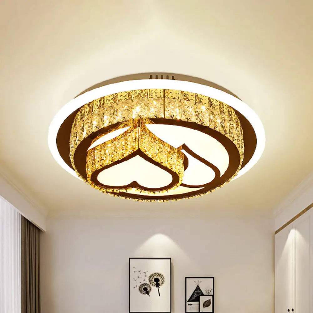 Modern Led Flush Mount Ceiling Light With Crystal Inlaid Loving Heart Flower And Mushroom Design -