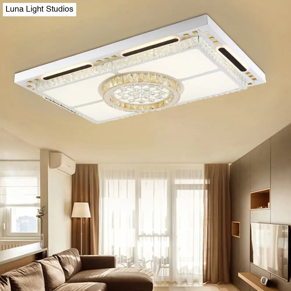 Modern Led Flush Mount Ceiling Light With Crystal Shade - White Rectangle Fixture