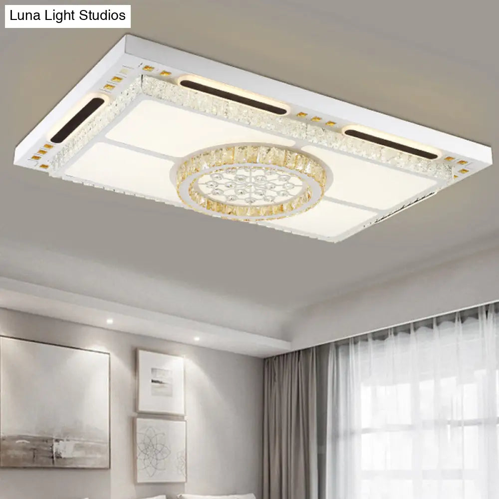 Modern Led Flush Mount Ceiling Light With Crystal Shade - White Rectangle Fixture