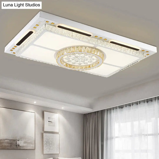 Modern Led Flush Mount Ceiling Light With Crystal Shade - White Rectangle Fixture