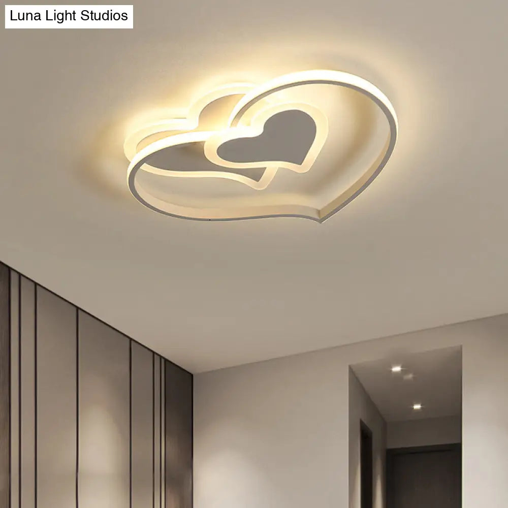 Modern Led Flush Mount Ceiling Light With Heart - Shaped Acrylic Shade - Black/White/Pink Finish