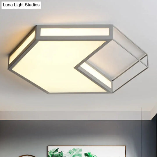 Modern Led Flush Mount Ceiling Light With Hexagon/Square Design Black/Grey Third Gear