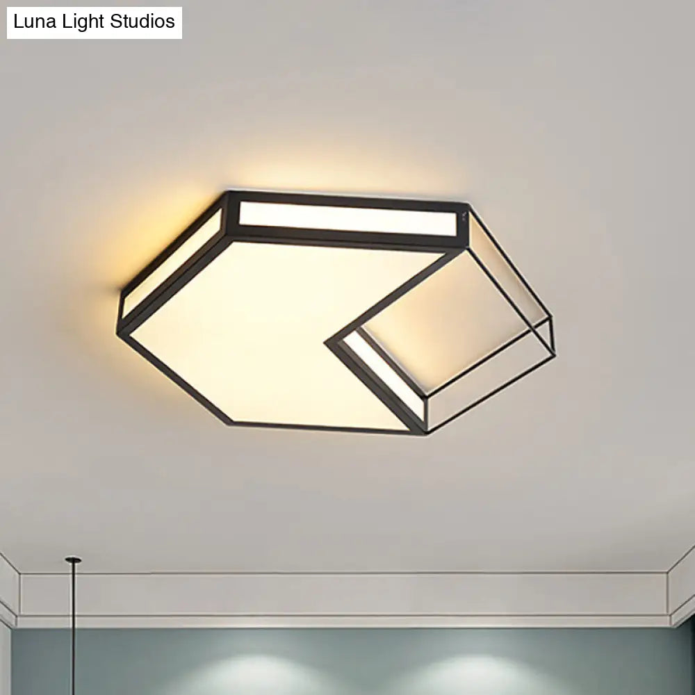 Modern Led Flush Mount Ceiling Light With Hexagon/Square Design Black/Grey Third Gear Black /