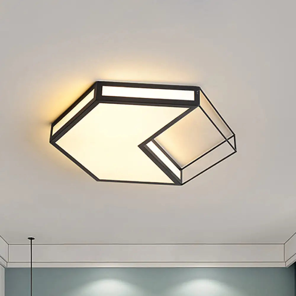 Modern Led Flush Mount Ceiling Light With Hexagon/Square Design – Black/Grey Third Gear Black /