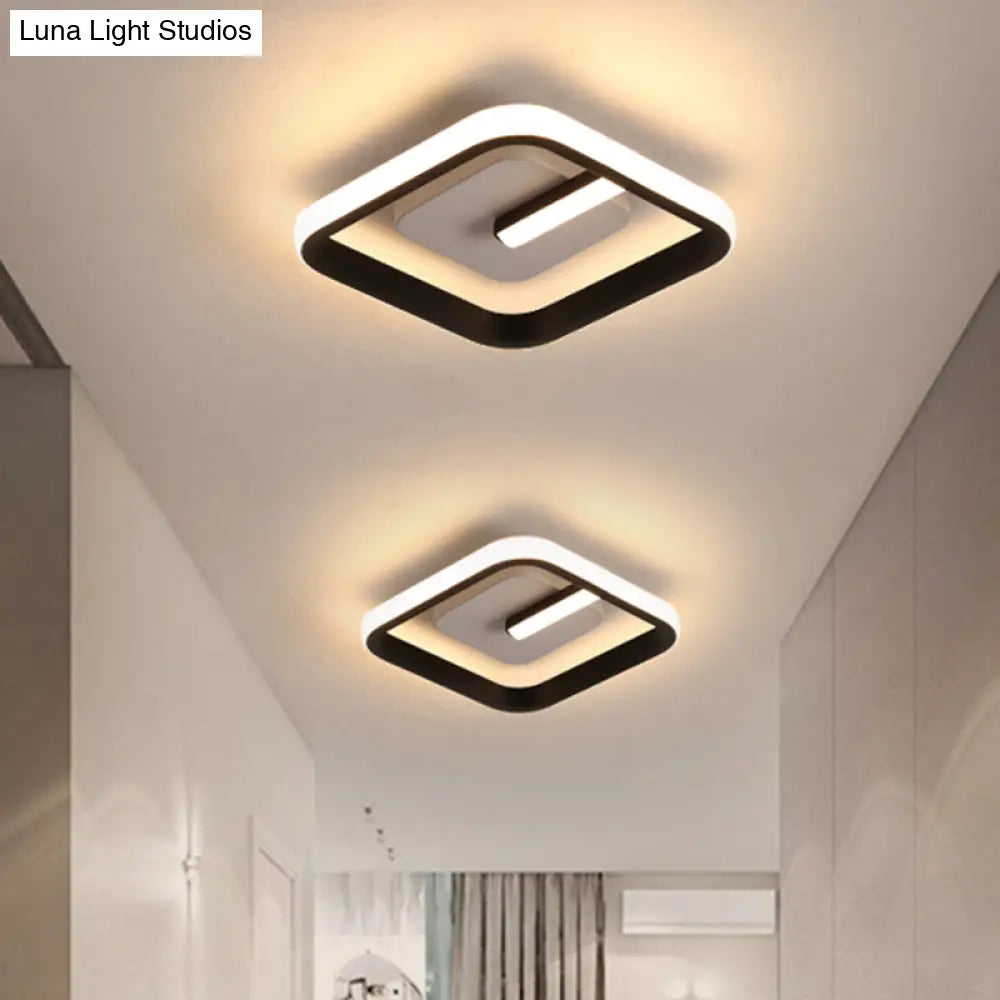 Modern Led Flush Mount Ceiling Light With Square Frame Black Acrylic Fixture Warm/White Lighting