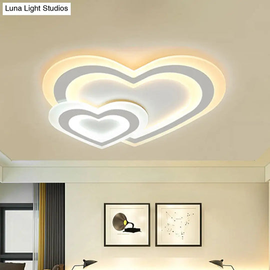 Modern Led Flush Mount Ceiling Light With White Loving Heart Design