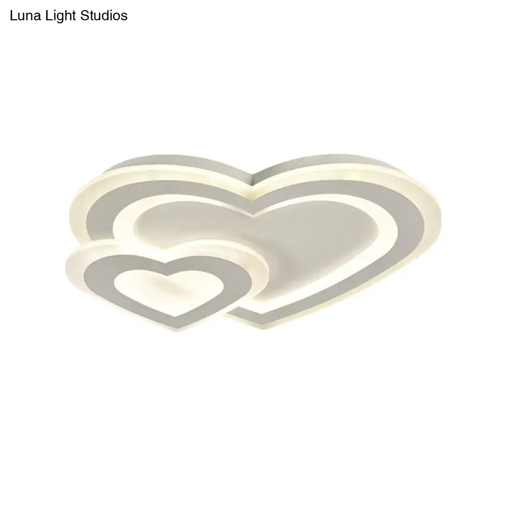 Modern Led Flush Mount Ceiling Light With White Loving Heart Design