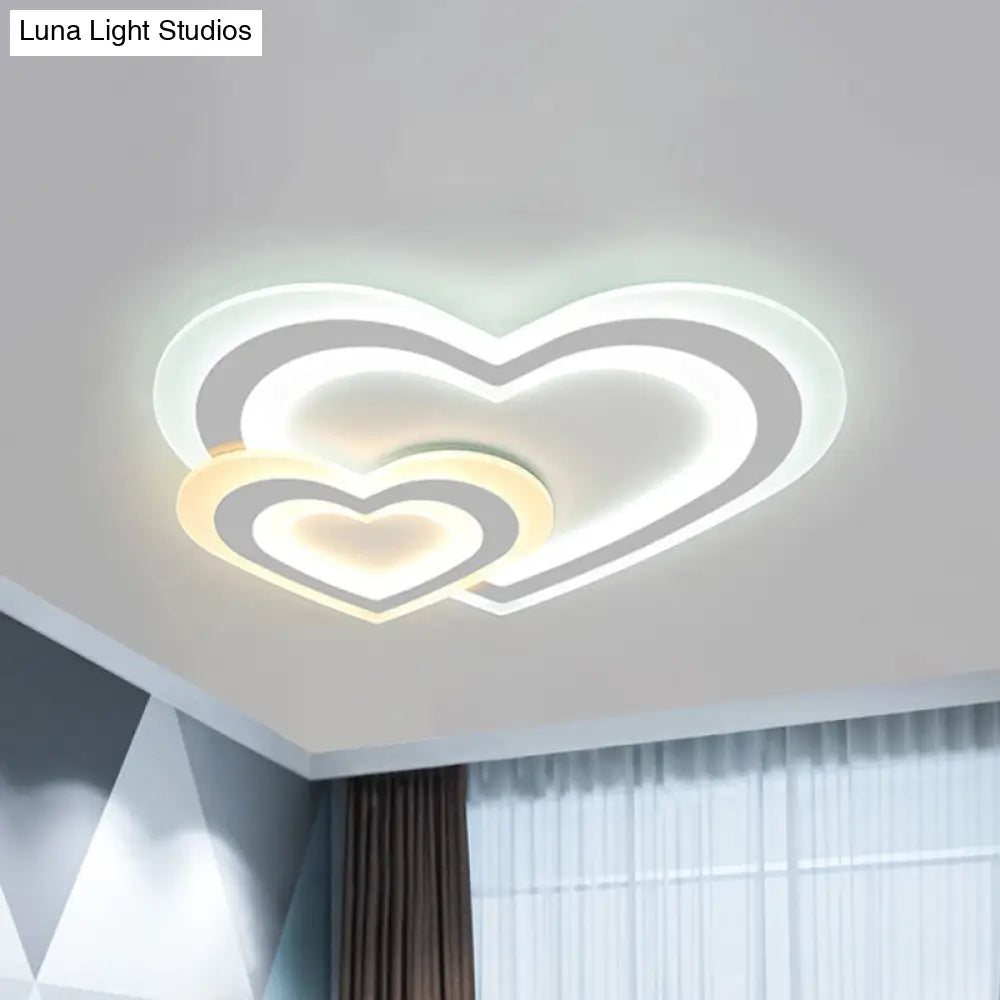 Modern Led Flush Mount Ceiling Light With White Loving Heart Design