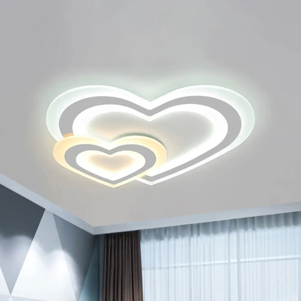 Modern Led Flush Mount Ceiling Light With White Loving Heart Design