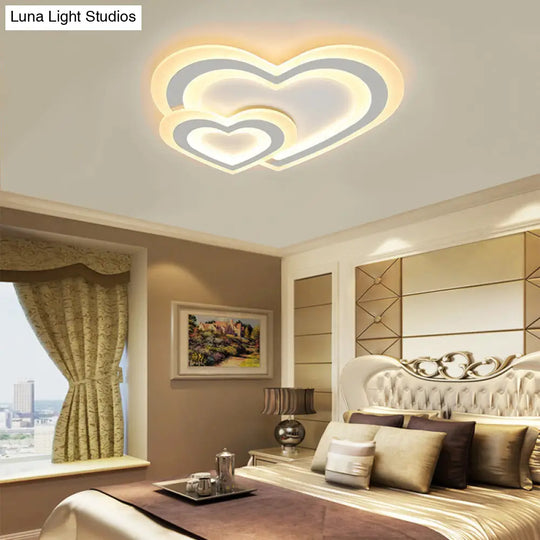 Modern Led Flush Mount Ceiling Light With White Loving Heart Design