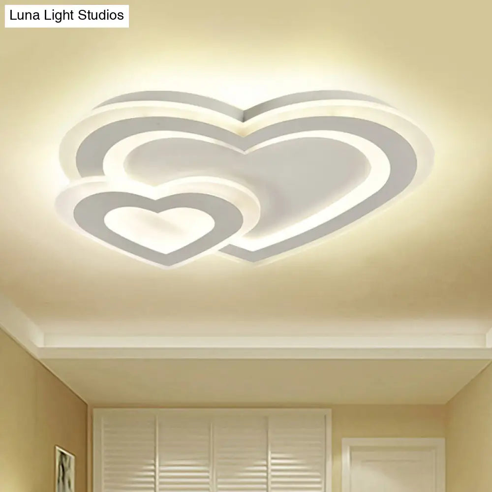 Modern Led Flush Mount Ceiling Light With White Loving Heart Design