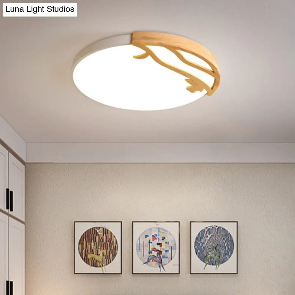 Modern Led Flush Mount Ceiling Light With Wood Frame And Acrylic Diffuser (White/Warm 16/19.5
