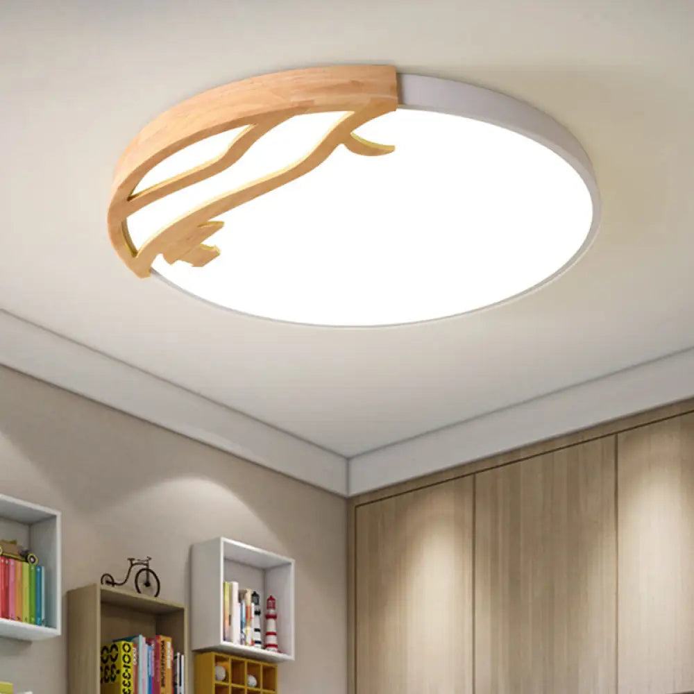 Modern Led Flush Mount Ceiling Light With Wood Frame And Acrylic Diffuser (White/Warm 16’/19.5’