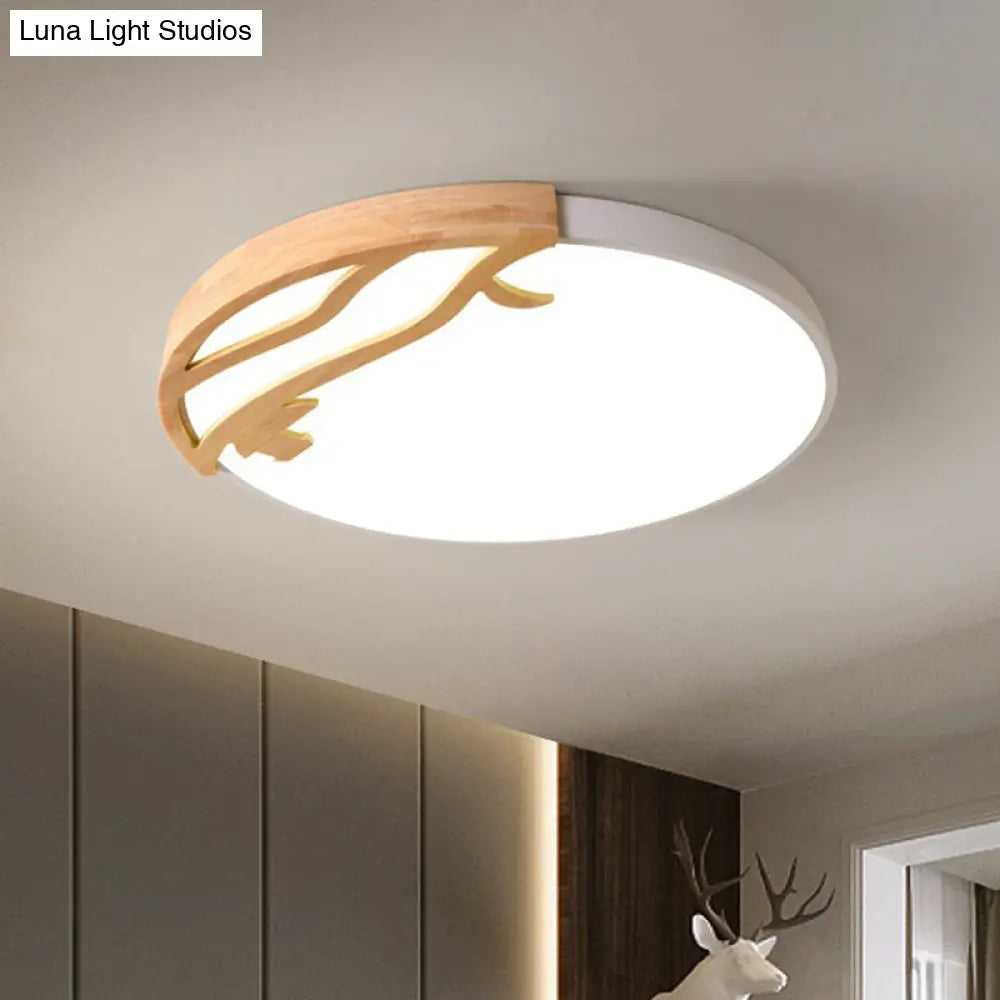 Modern Led Flush Mount Ceiling Light With Wood Frame And Acrylic Diffuser (White/Warm 16/19.5