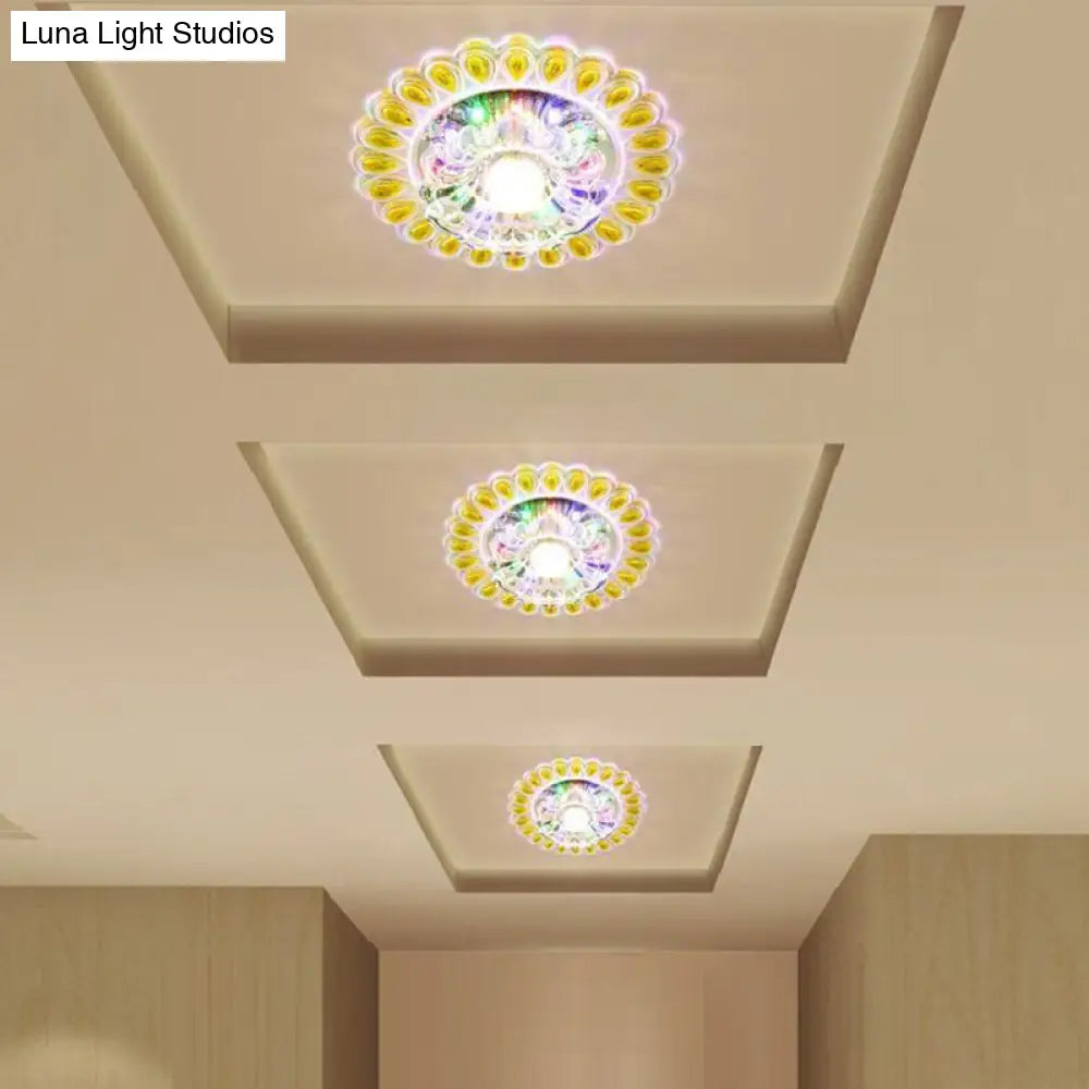 Modern Led Flush Mount Crystal Petal Ceiling Light With Teardrop Trim In White / Warm