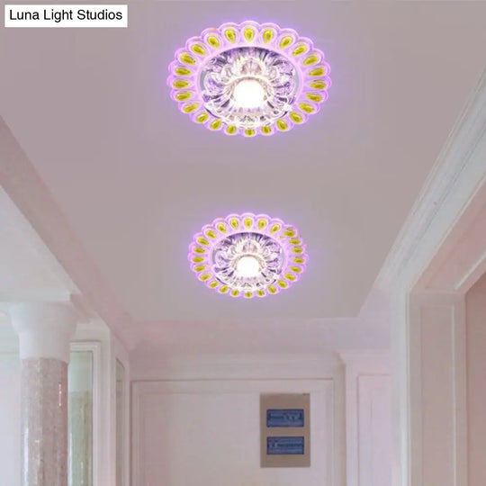 Modern Led Flush Mount Crystal Petal Ceiling Light With Teardrop Trim In White