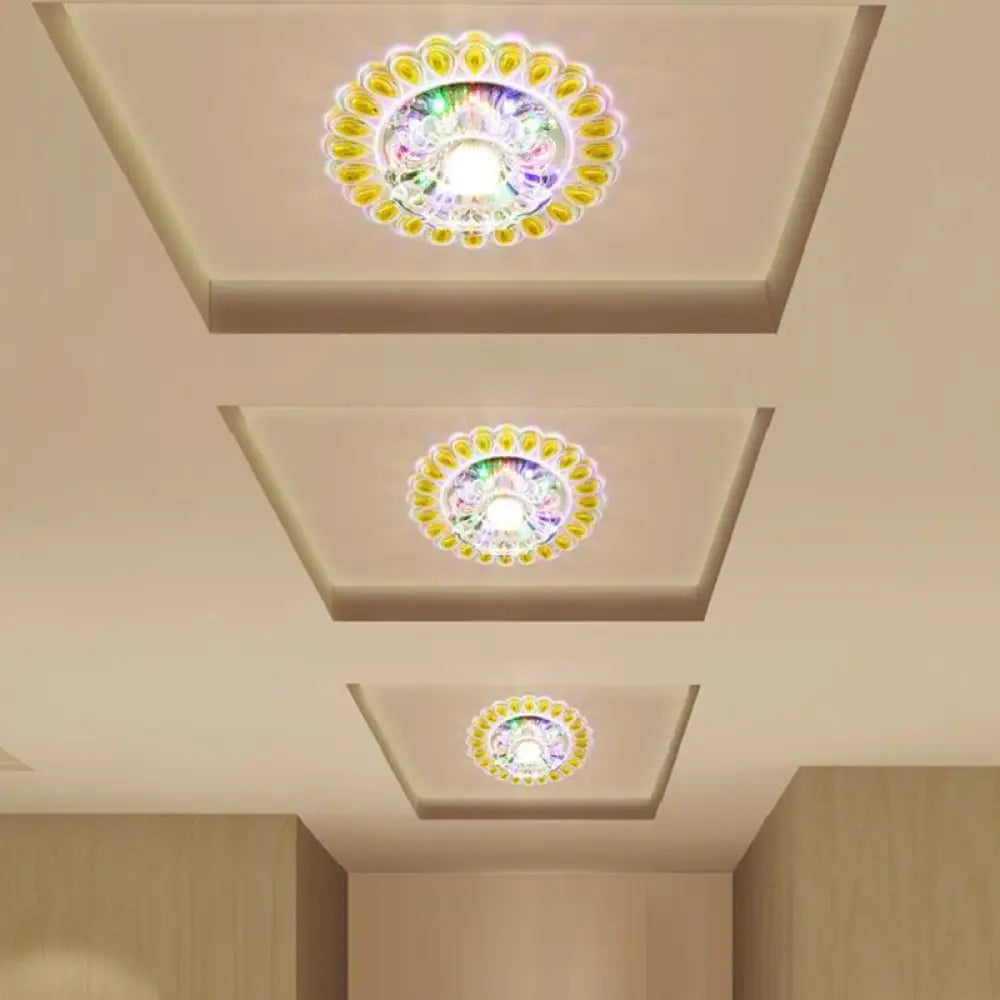 Modern Led Flush Mount Crystal Petal Ceiling Light With Teardrop Trim In White / Warm