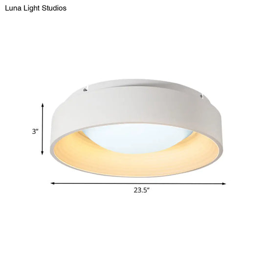 Modern Led Flush Mount Drum Ceiling Light For Bedroom White Acrylic 18/23.5 Dia
