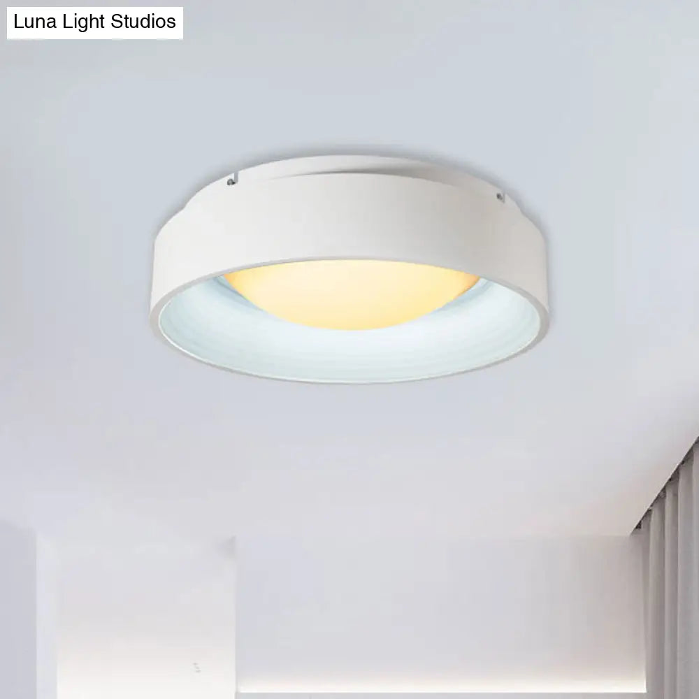 Modern Led Flush Mount Drum Ceiling Light For Bedroom White Acrylic 18/23.5 Dia