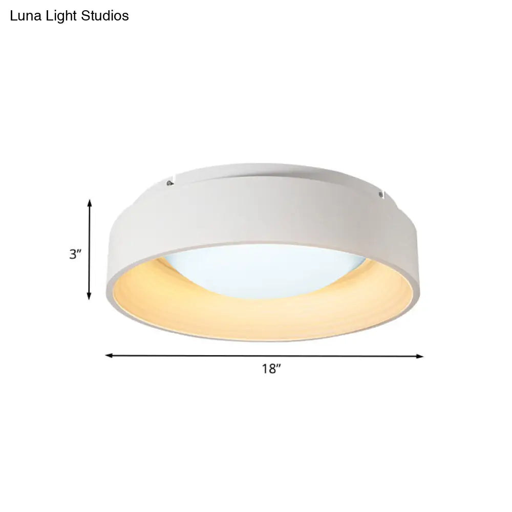 Modern Led Flush Mount Drum Ceiling Light For Bedroom White Acrylic 18/23.5 Dia