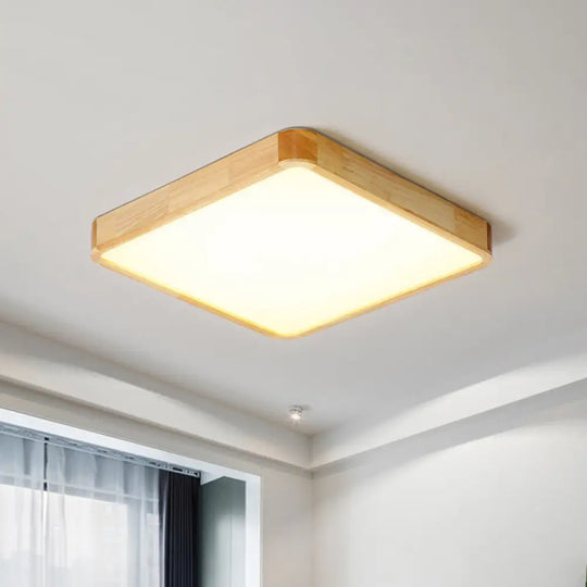 Modern Led Flush Mount Fixture - Beige Square Ceiling Light With Acrylic Shade Warm/White Available