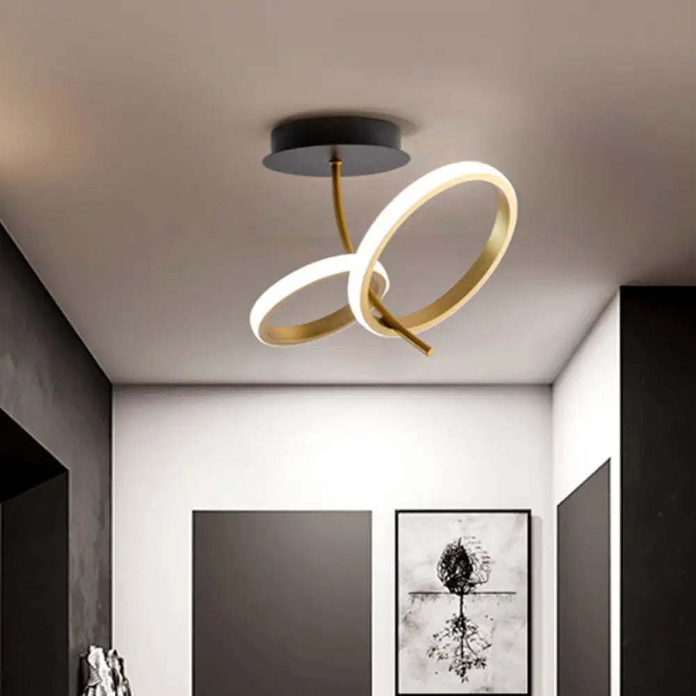 Modern Led Flush Mount Fixture: Black & Gold Ring Design - Semi Lighting Black - Gold