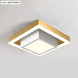 Modern Led Flush Mount For Hall With Dual Square Design Acrylic Shade And Black/Gold/Coffee Finish.