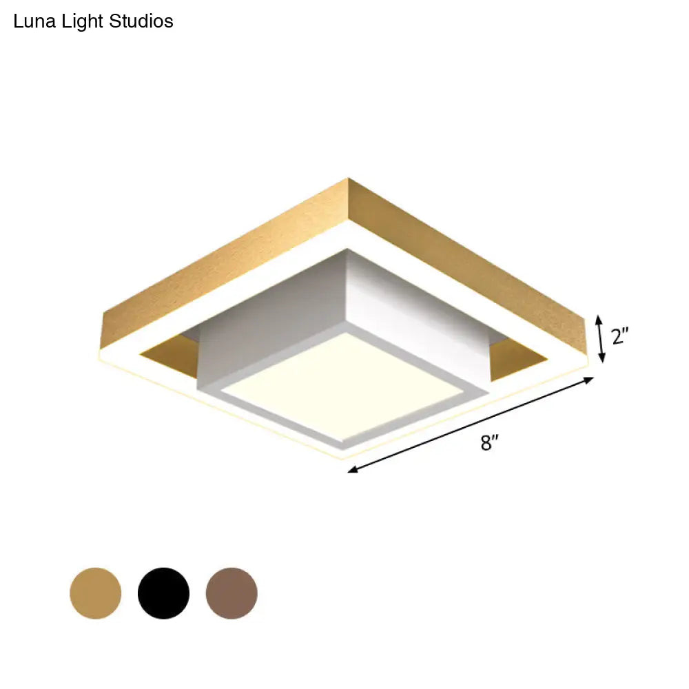 Modern Led Flush Mount For Hall With Dual Square Design Acrylic Shade And Black/Gold/Coffee Finish.