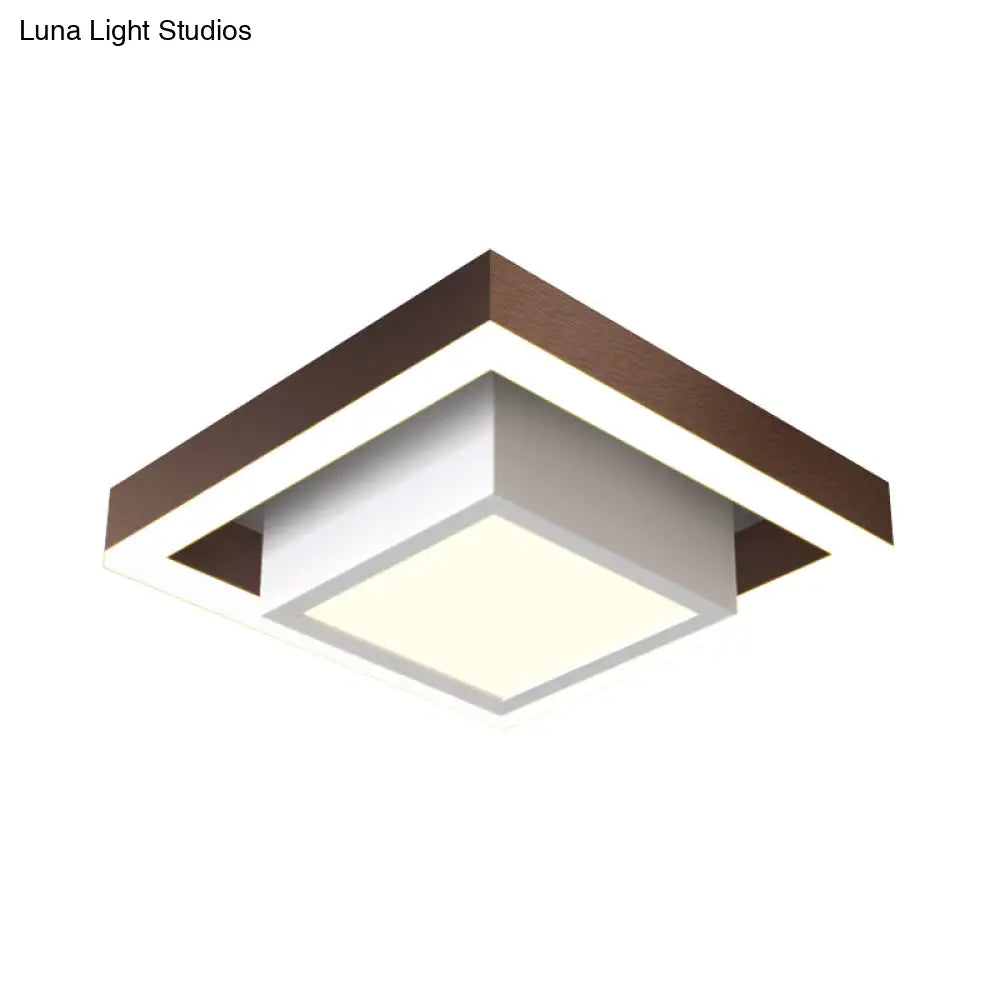 Modern Led Flush Mount For Hall With Dual Square Design Acrylic Shade And Black/Gold/Coffee Finish.