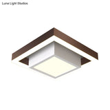 Modern Led Flush Mount For Hall With Dual Square Design Acrylic Shade And Black/Gold/Coffee Finish.