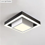 Modern Led Flush Mount For Hall With Dual Square Design Acrylic Shade And Black/Gold/Coffee Finish.