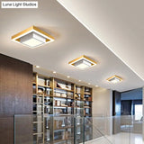 Modern Led Flush Mount For Hall With Dual Square Design Acrylic Shade And Black/Gold/Coffee Finish.