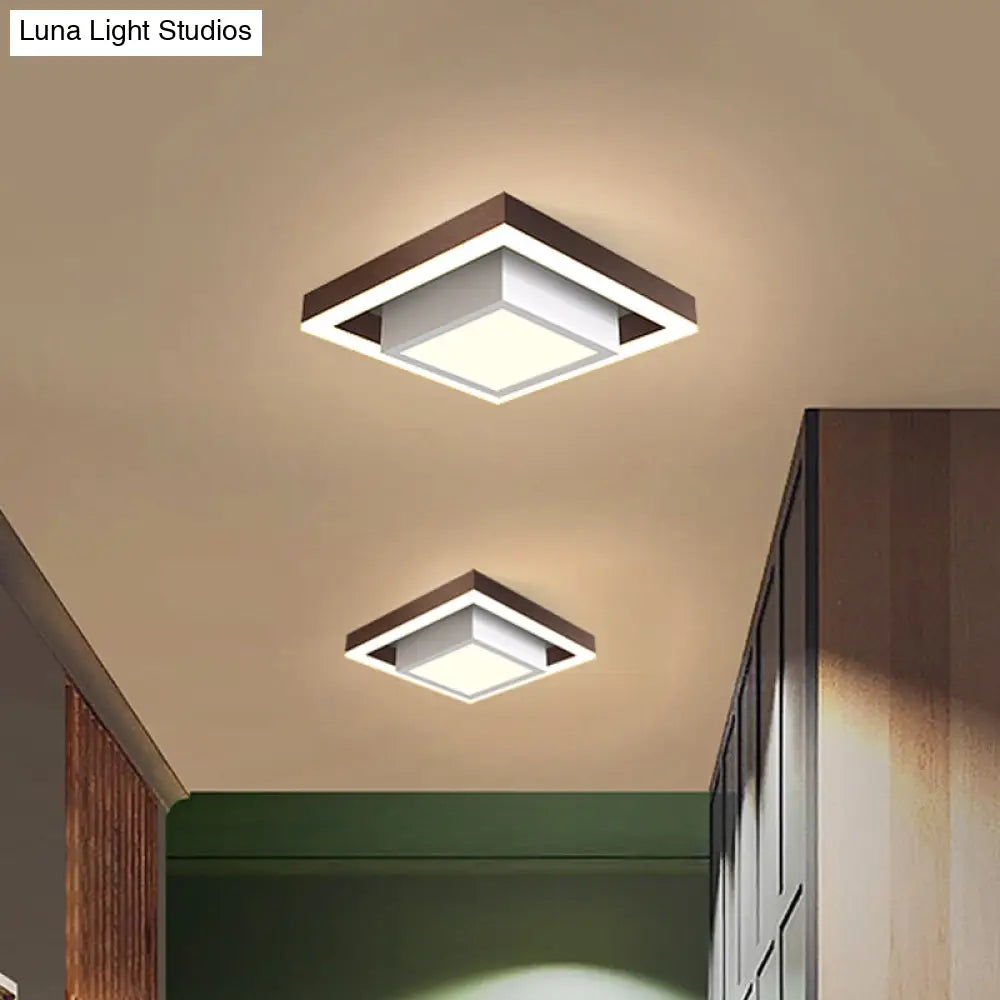 Modern Led Flush Mount For Hall With Dual Square Design Acrylic Shade And Black/Gold/Coffee Finish.