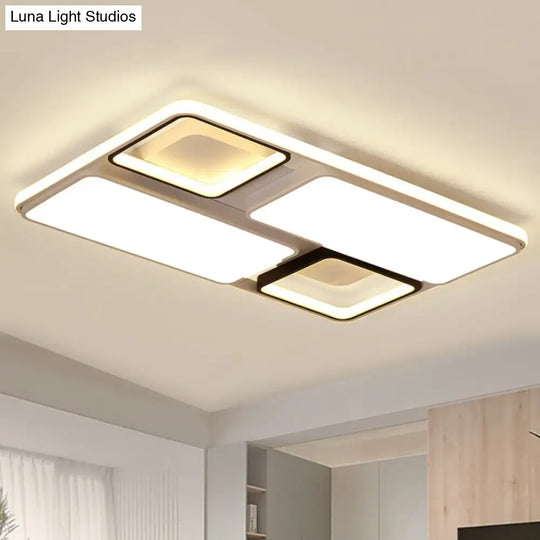 Modern Led Flush Mount Lamp: Black And White Square/Rectangle 19.5/45 Wide Acrylic Light Fixture In