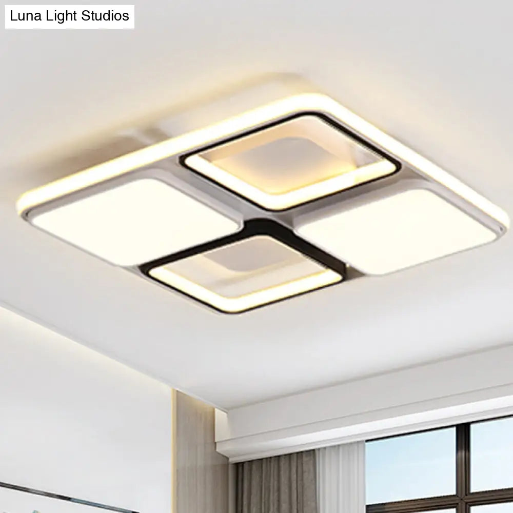 Modern Led Flush Mount Lamp: Black And White Square/Rectangle 19.5/45 Wide Acrylic Light Fixture In