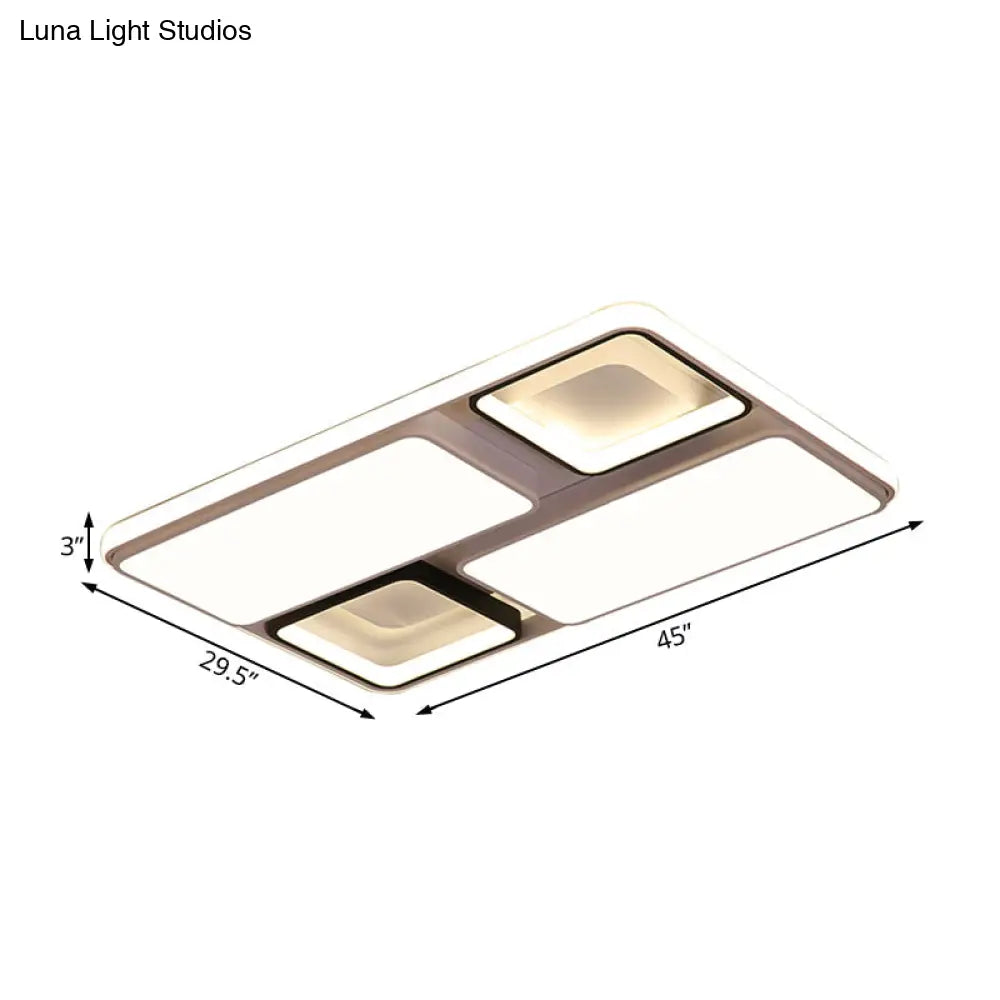 Modern Led Flush Mount Lamp: Black And White Square/Rectangle 19.5’/45’ Wide Acrylic Light