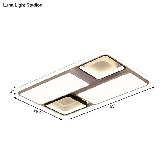 Modern Led Flush Mount Lamp: Black And White Square/Rectangle 19.5’/45’ Wide Acrylic Light